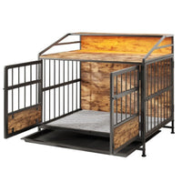 HKM-9862077 Stylish Large Wooden Dog Crate with Storage and Double Doors for Medium to Large Dogs, Brown