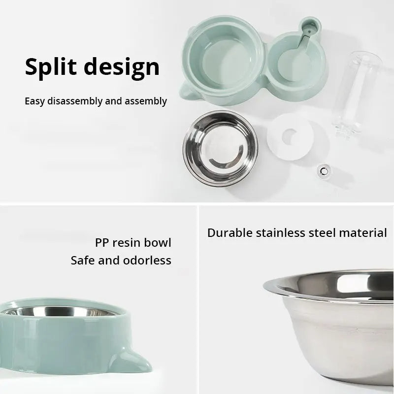 HKM-9864253 Automatic Pet Water and Food Feeder Bowl, Stainless Steel, Ergonomic Design for Cats and Dogs