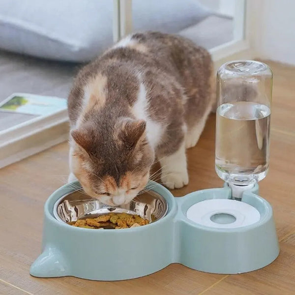HKM-9864253 Automatic Pet Water and Food Feeder Bowl, Stainless Steel, Ergonomic Design for Cats and Dogs