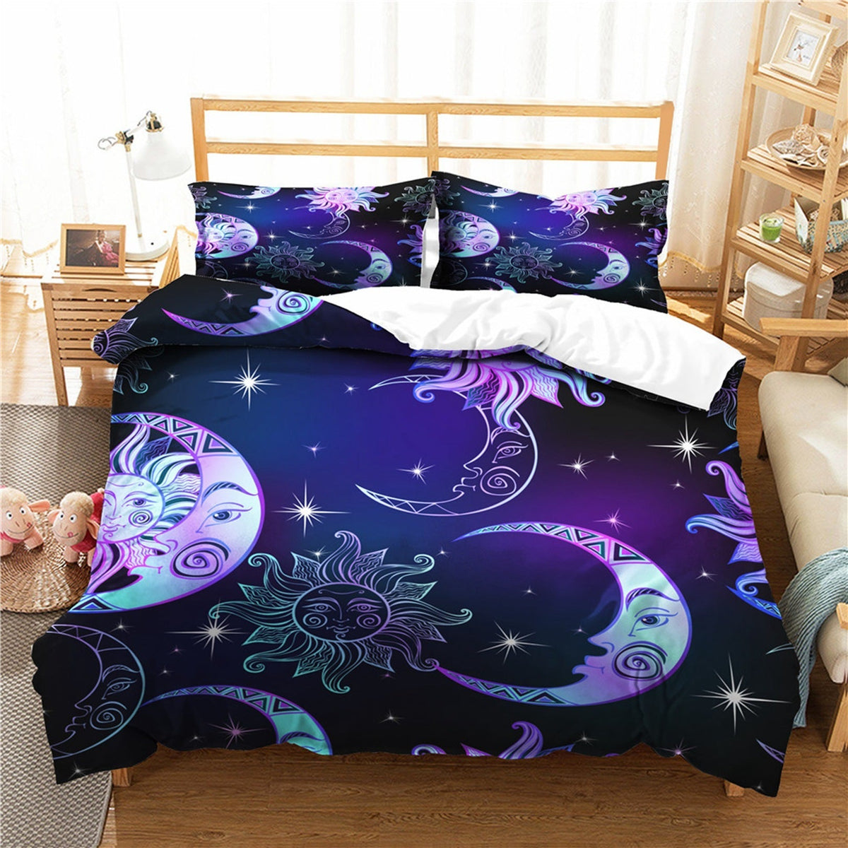 HKM-986451 Nordic Style Starry Sky Bedding Set - Striped Pattern, Three-Piece with Pillowcases
