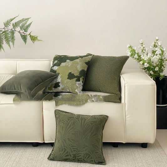 HKM-986579 Elegant Green Bamboo Pattern Pillowcase - 45x45cm with Floral Design