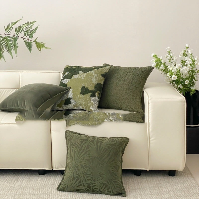 HKM-986579 Elegant Green Bamboo Pattern Pillowcase - 45x45cm with Floral Design
