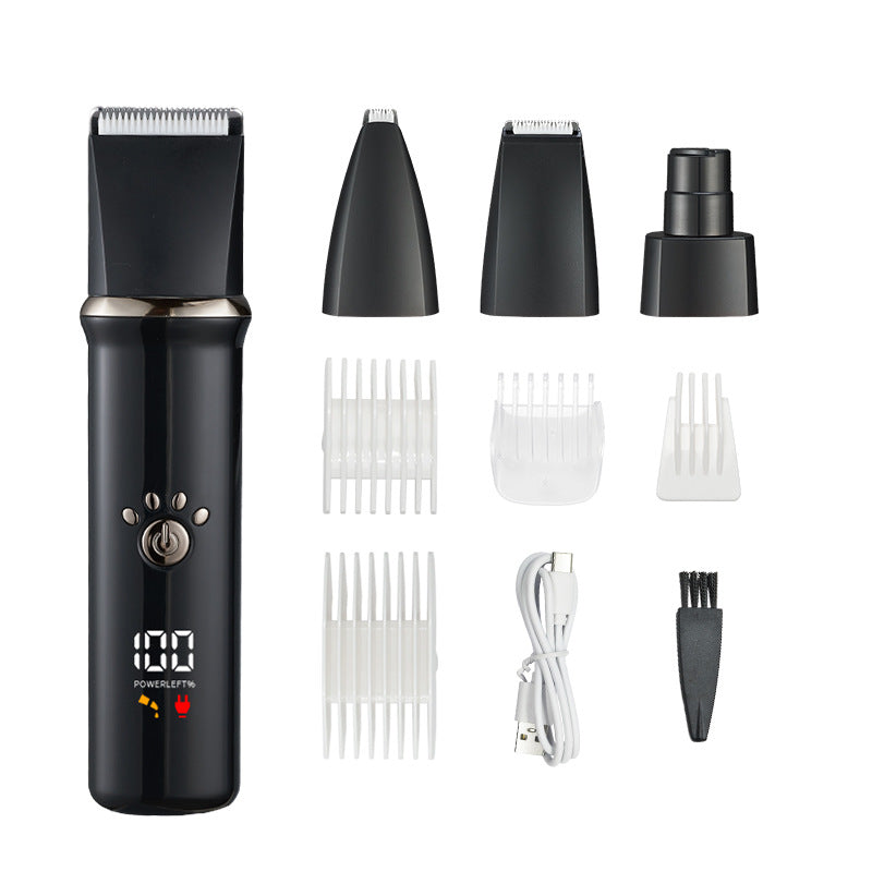 HKM-9866045 4-in-1 Electric Pet Shaver Set with Digital Display for Dogs and Cats, Includes Replacement Head and Charging Cable