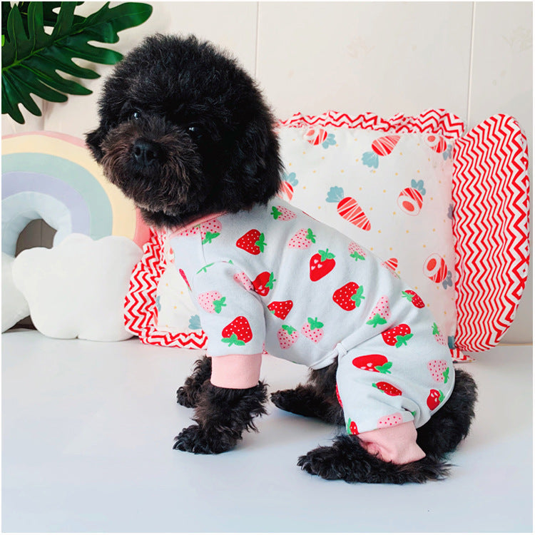 HKM-9866557 Cotton Strawberry Print Sweater for Cats - Four-Legged Clothing in Various Sizes