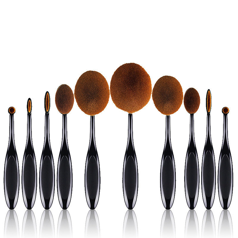 HKM-986707 10-Piece Soft Nylon Wool Makeup Brush Set with Genuine Leather Bag