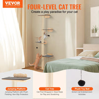 HKM-9867453 Wall Mounted Cat Shelf Tree with Climbing Platforms, Posts, and Toy Balls