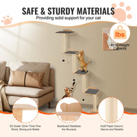 HKM-9867453 Wall Mounted Cat Shelf Tree with Climbing Platforms, Posts, and Toy Balls