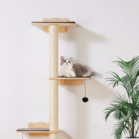 HKM-9867453 Wall Mounted Cat Shelf Tree with Climbing Platforms, Posts, and Toy Balls