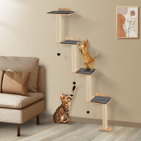 HKM-9867453 Wall Mounted Cat Shelf Tree with Climbing Platforms, Posts, and Toy Balls