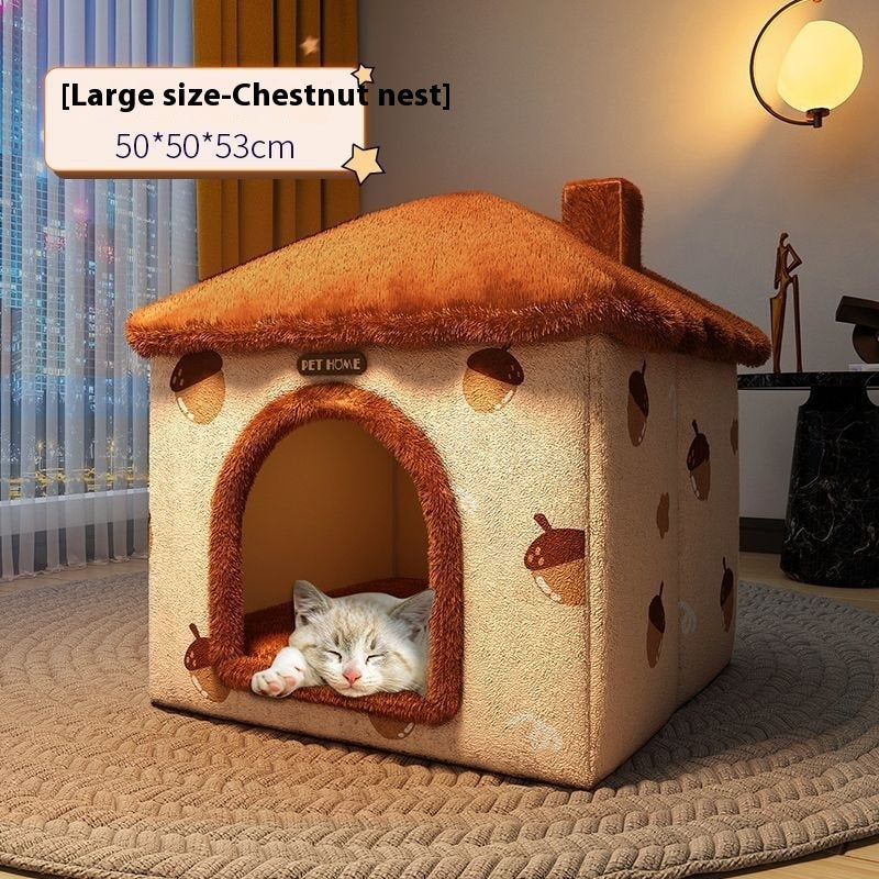 HKM-9868221 Cozy Semi-Enclosed Cat Nest Pet Bed with Reinforced Steel Frame