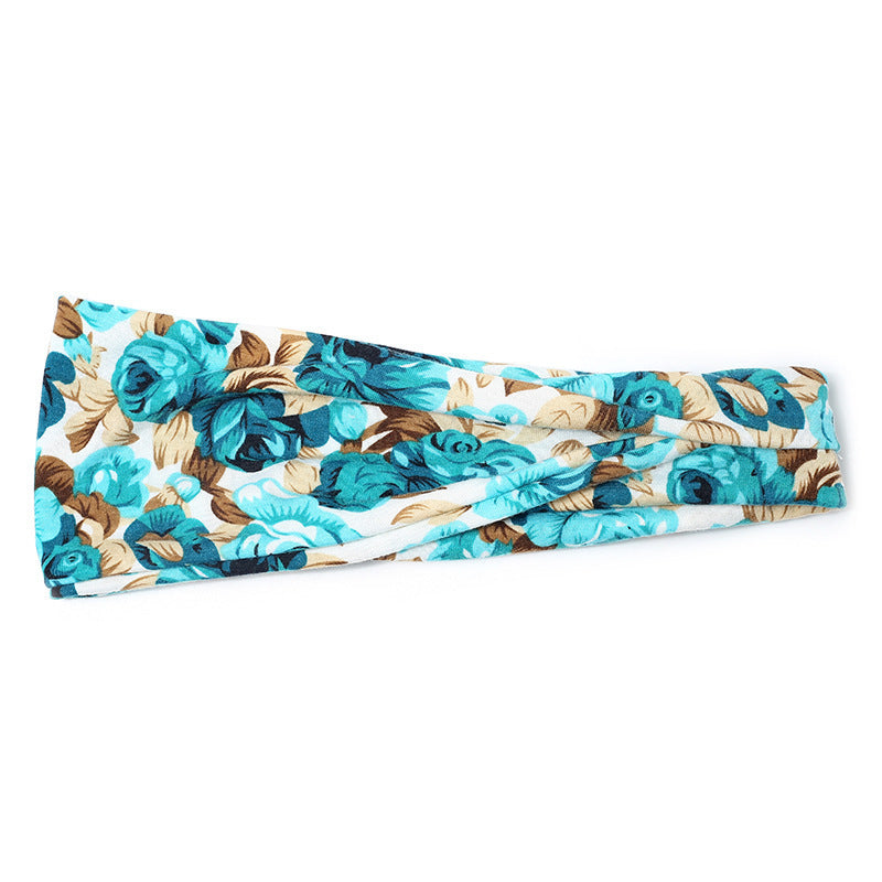HKM-987027 Floral Printed Sports Headband for Women - Elastic Hair Band for Yoga and Running, Sweat Absorbent Design