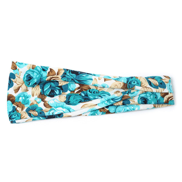 HKM-987027 Floral Printed Sports Headband for Women - Elastic Hair Band for Yoga and Running, Sweat Absorbent Design