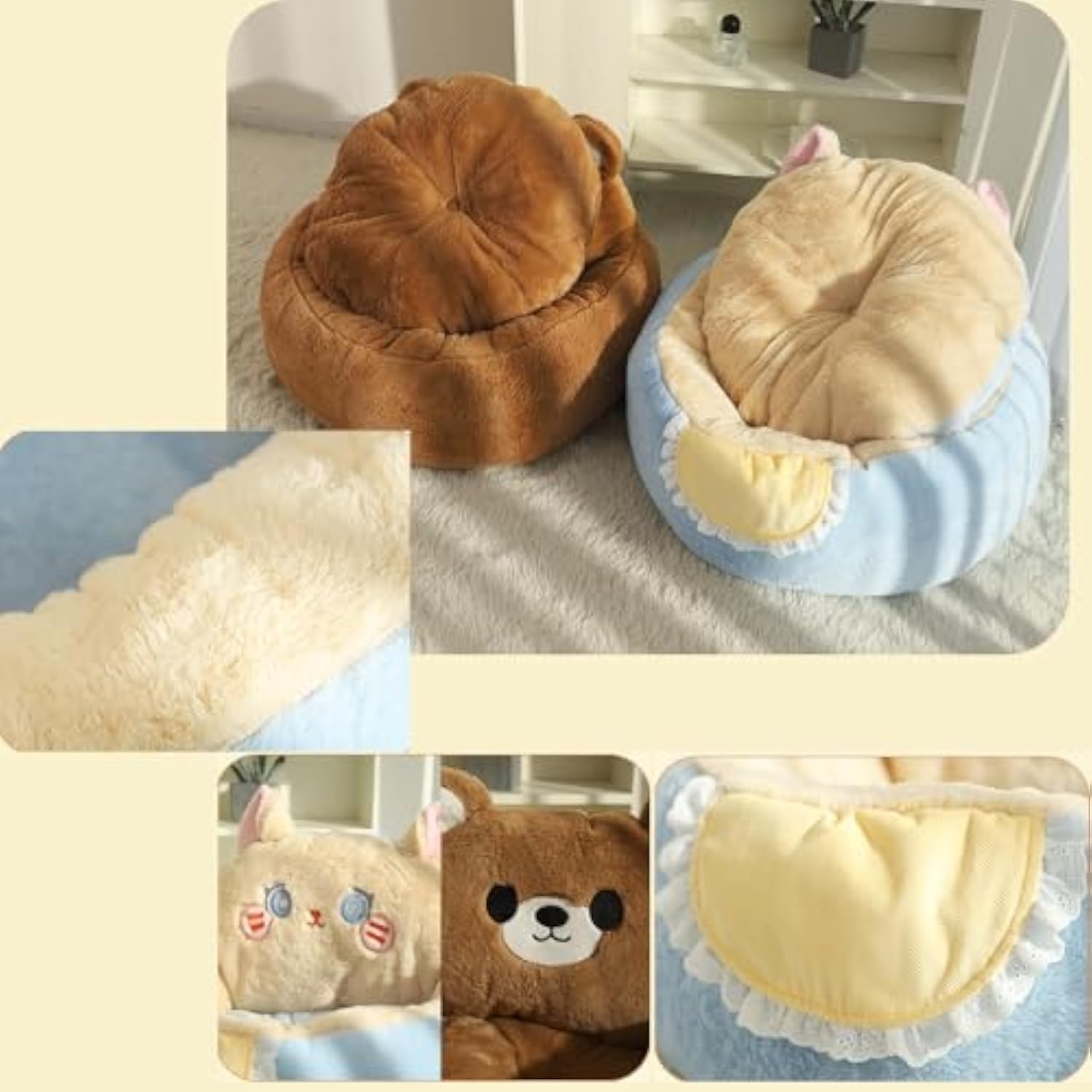 HKM-9871421 Cozy Cat and Dog Bed Tent with Removable Washable Cushion - Fluffy Plush Pet Cave for Ultimate Comfort
