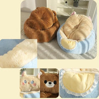 HKM-9871421 Cozy Cat and Dog Bed Tent with Removable Washable Cushion - Fluffy Plush Pet Cave for Ultimate Comfort