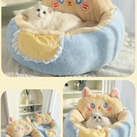HKM-9871421 Cozy Cat and Dog Bed Tent with Removable Washable Cushion - Fluffy Plush Pet Cave for Ultimate Comfort