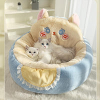HKM-9871421 Cozy Cat and Dog Bed Tent with Removable Washable Cushion - Fluffy Plush Pet Cave for Ultimate Comfort