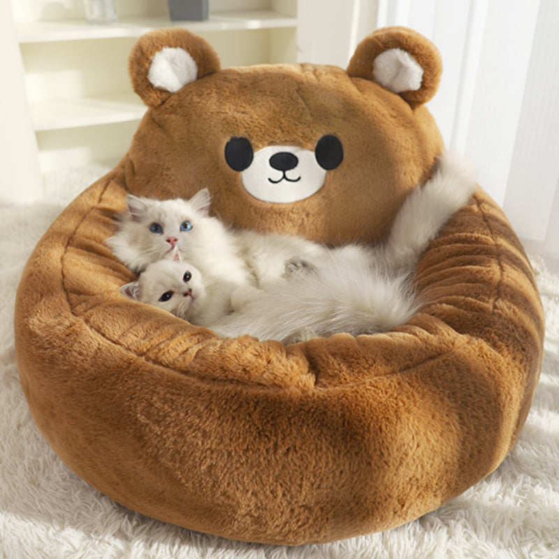 HKM-9871421 Cozy Cat and Dog Bed Tent with Removable Washable Cushion - Fluffy Plush Pet Cave for Ultimate Comfort