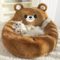 HKM-9871421 Cozy Cat and Dog Bed Tent with Removable Washable Cushion - Fluffy Plush Pet Cave for Ultimate Comfort