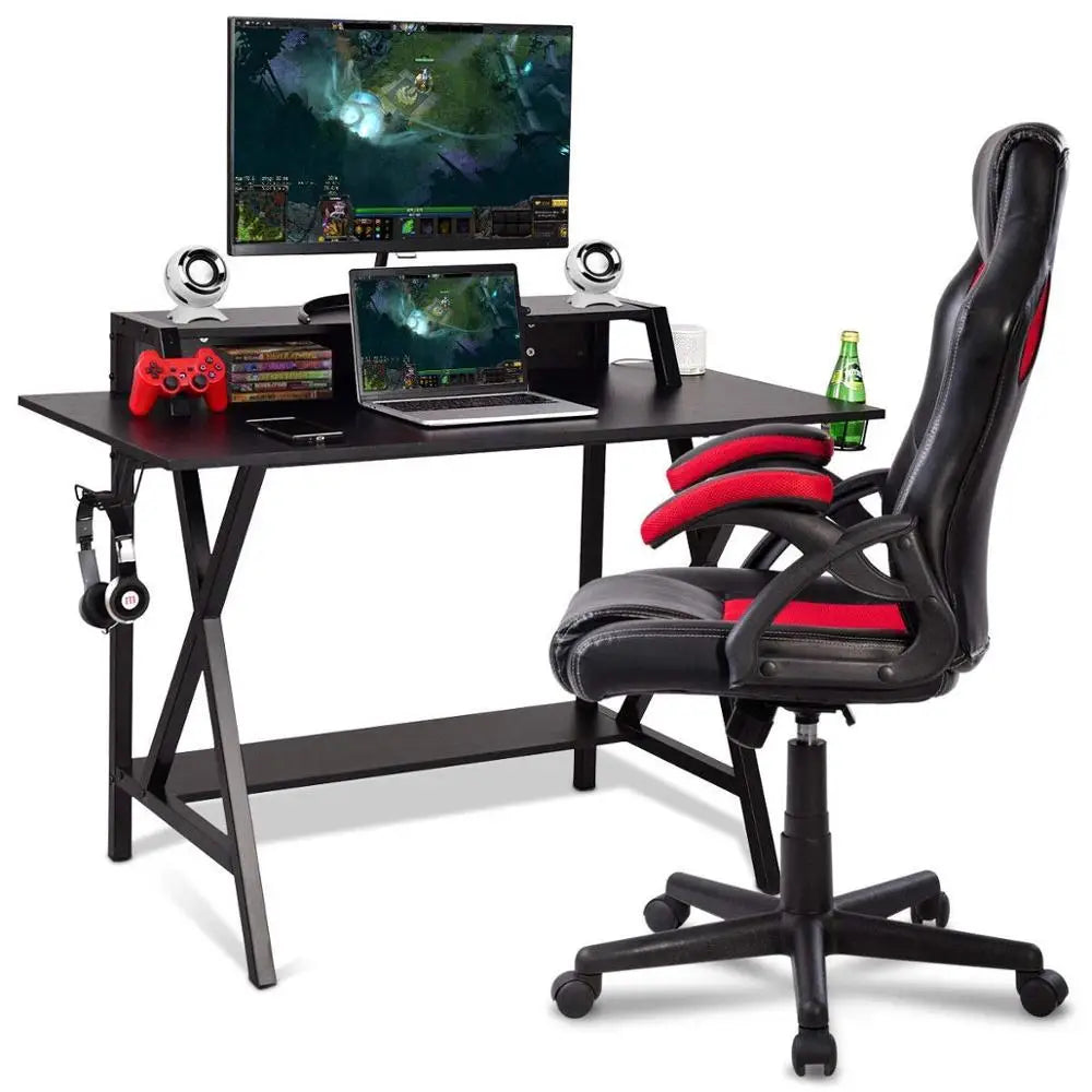 HKM-987155 Modern Multifunction Wooden and Metal Corner PC Gaming Desk for Home Office