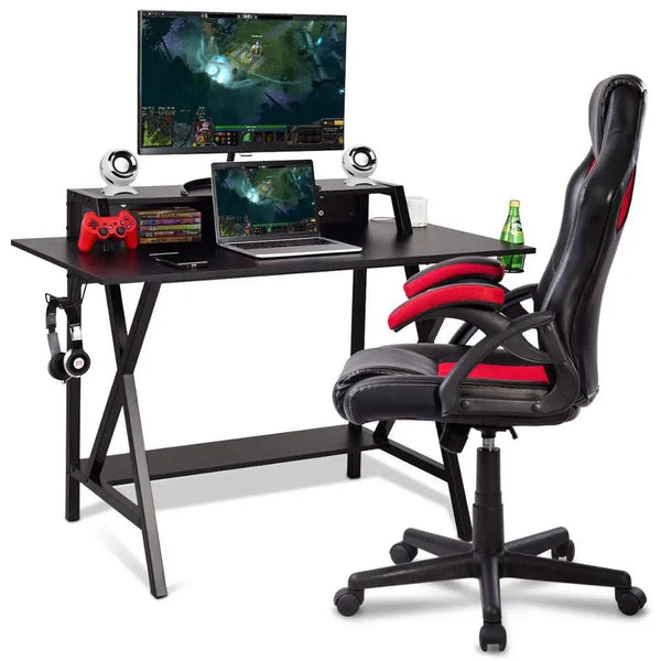 HKM-987155 Modern Multifunction Wooden and Metal Corner PC Gaming Desk for Home Office