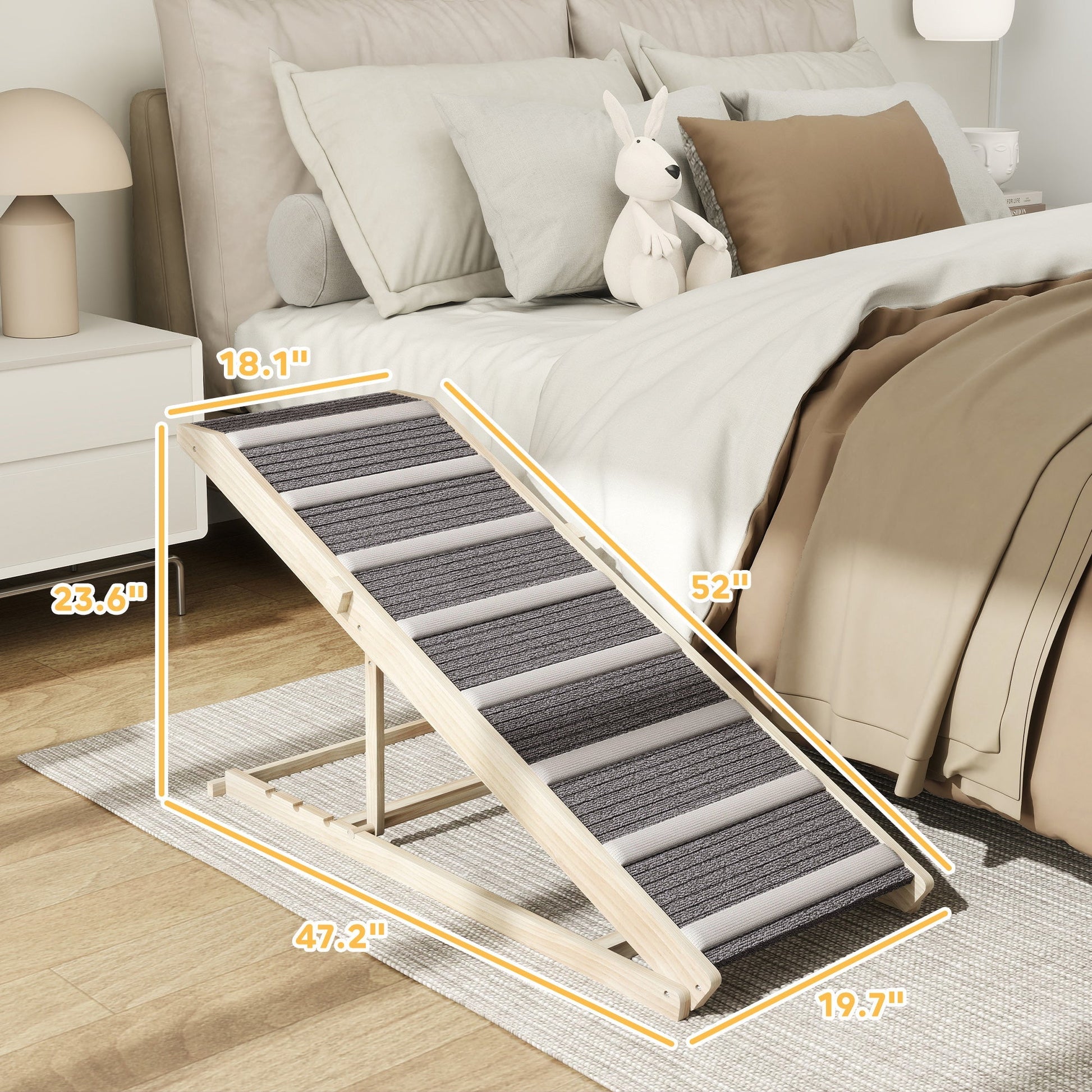 HKM-9875389 Foldable Pet Ramp for Small to Large Dogs, Adjustable Height 16" to 23.5", Non-Slip Carpet, Easy Storage