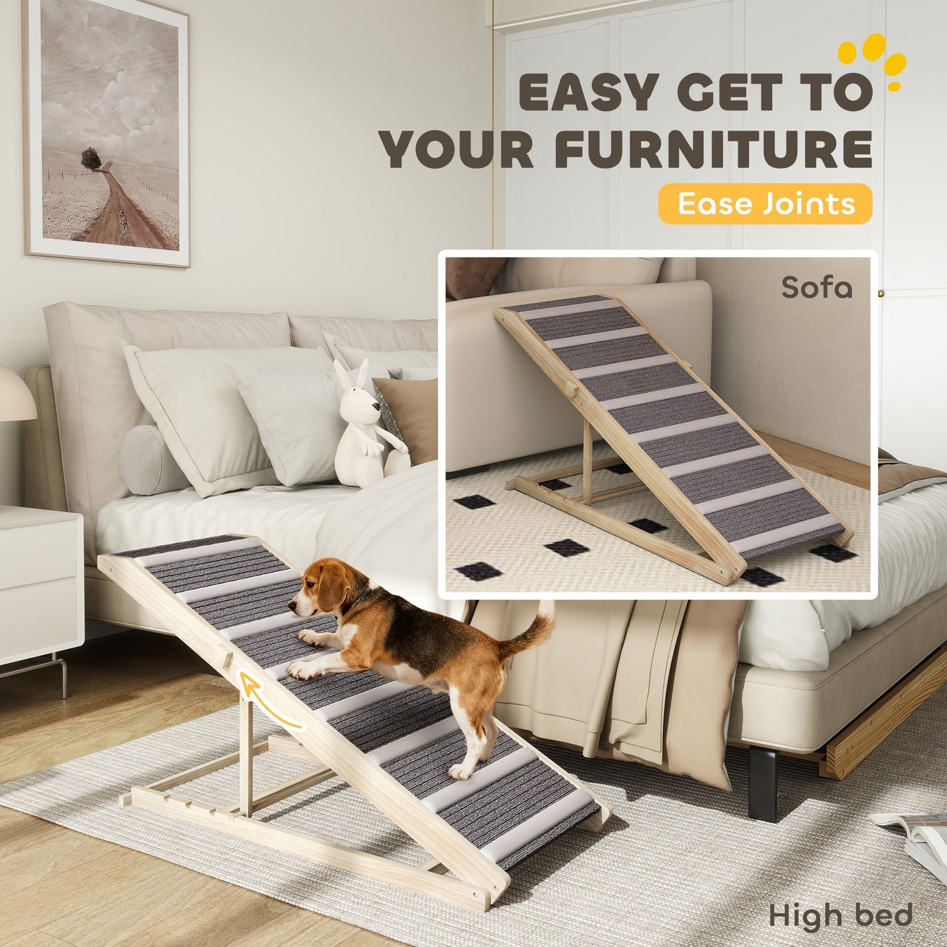 HKM-9875389 Foldable Pet Ramp for Small to Large Dogs, Adjustable Height 16" to 23.5", Non-Slip Carpet, Easy Storage