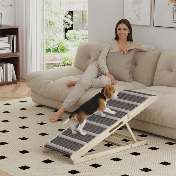 HKM-9875389 Foldable Pet Ramp for Small to Large Dogs, Adjustable Height 16" to 23.5", Non-Slip Carpet, Easy Storage