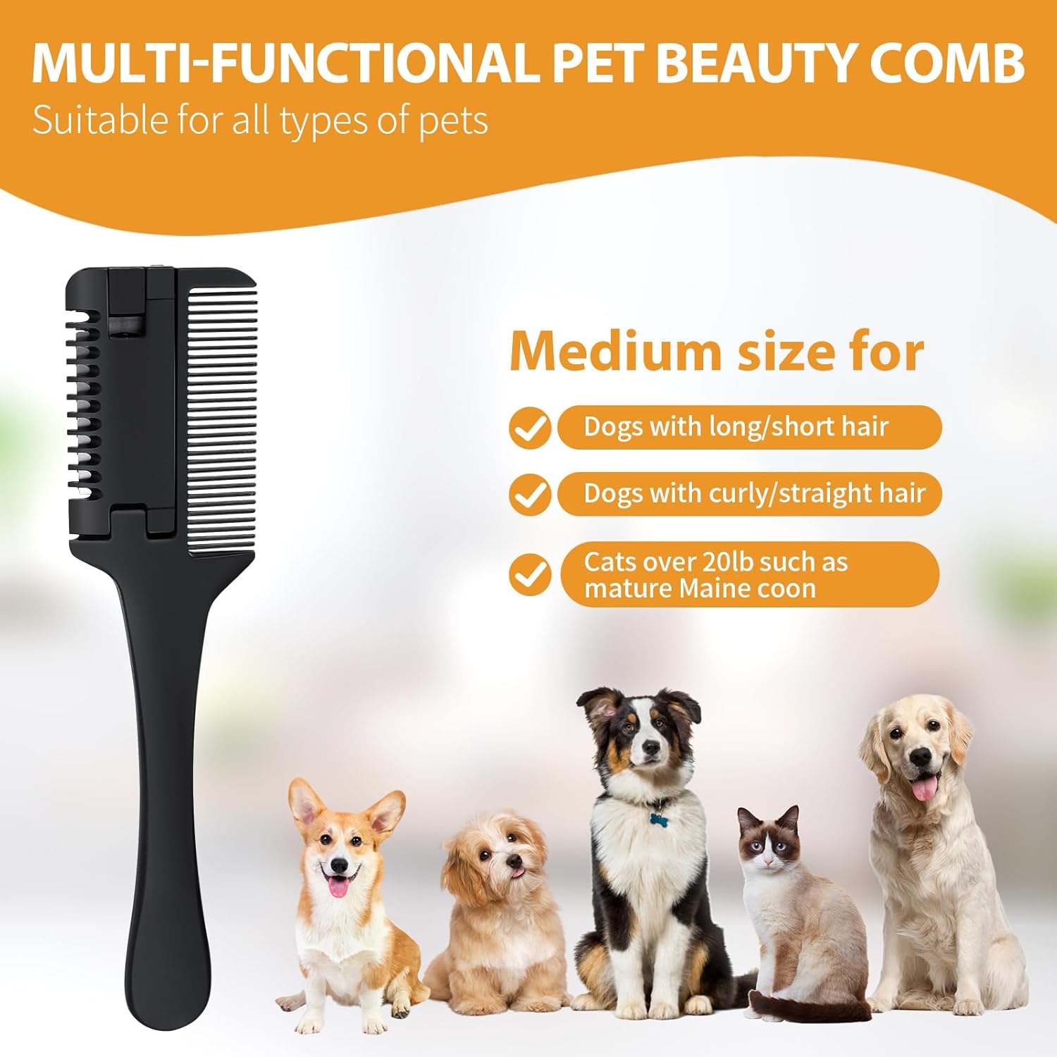 HKM-9877181 2-in-1 Pet Razor Comb for Dogs and Cats with Extra Blades – Grooming Brush and Hair Trimmer
