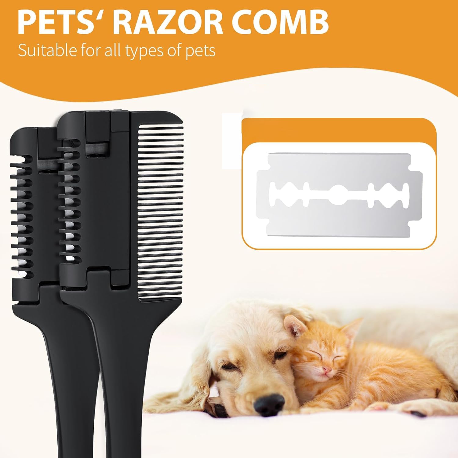 HKM-9877181 2-in-1 Pet Razor Comb for Dogs and Cats with Extra Blades – Grooming Brush and Hair Trimmer