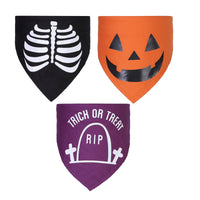 HKM-9877309 Halloween Triangle Scarf for Dogs and Cats with Spooky Patterns in Purple and Orange