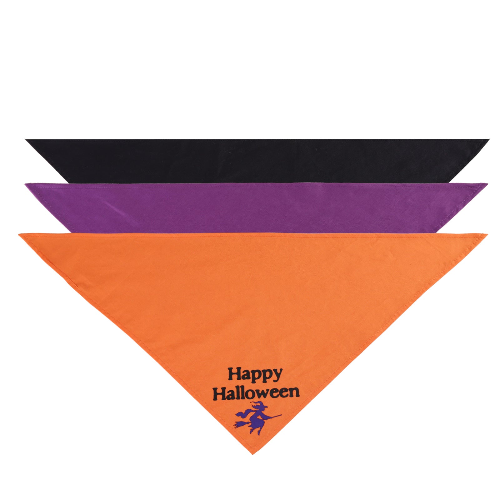 HKM-9877309 Halloween Triangle Scarf for Dogs and Cats with Spooky Patterns in Purple and Orange