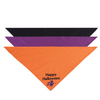 HKM-9877309 Halloween Triangle Scarf for Dogs and Cats with Spooky Patterns in Purple and Orange