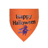 HKM-9877309 Halloween Triangle Scarf for Dogs and Cats with Spooky Patterns in Purple and Orange