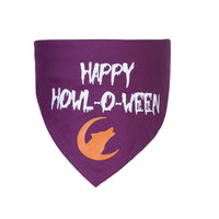 HKM-9877309 Halloween Triangle Scarf for Dogs and Cats with Spooky Patterns in Purple and Orange