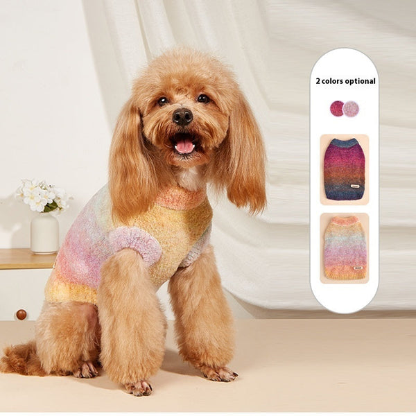 HKM-9877693 Soft Glutinous Rainbow Circle Pet Sweater - Wool Acrylic Blend, Multiple Sizes Available
