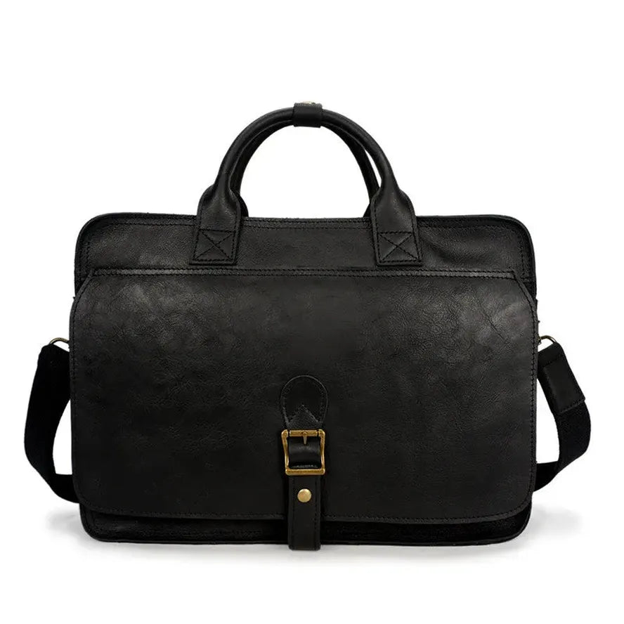 HKM-987859 Men's Retro Leather Laptop Tote and Business Briefcase with Crossbody Strap for Office and Conference Use