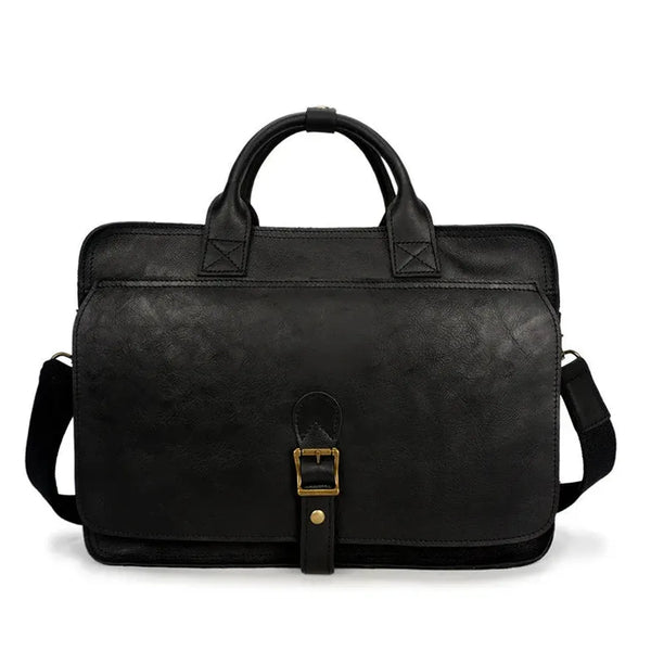 HKM-987859 Men's Retro Leather Laptop Tote and Business Briefcase with Crossbody Strap for Office and Conference Use