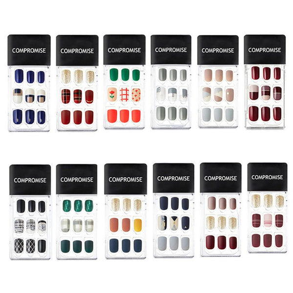 HKM-987923 Summer Style Soft PVC Fake Nails - 24 Multi Color Reusable Artificial Nail Set