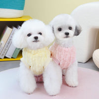 HKM-9880253 Fur Ball Fluffy Jacket for Pets - Coral Fleece, Blue, Khaki, Pink, Yellow, Sizes S-XXL
