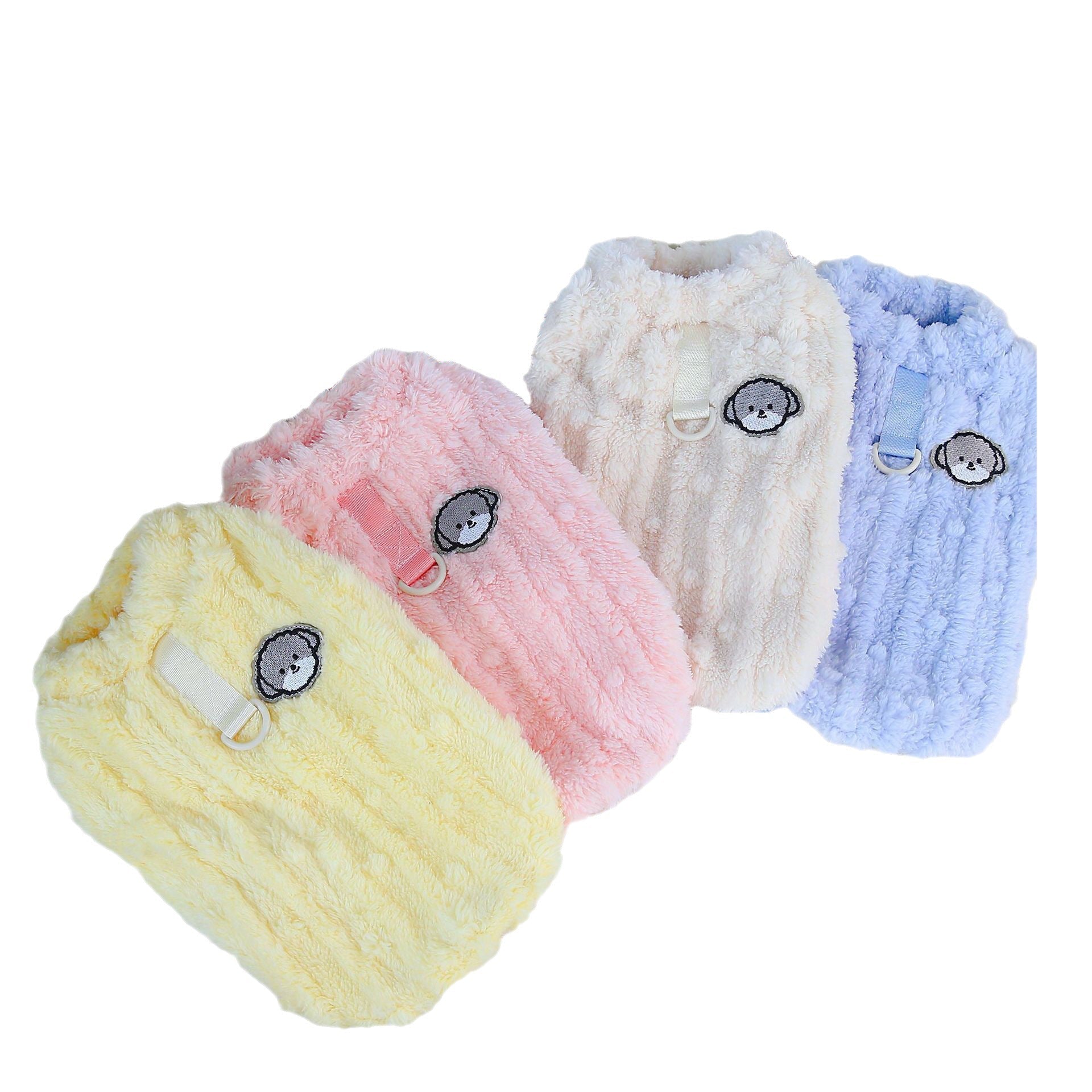 HKM-9880253 Fur Ball Fluffy Jacket for Pets - Coral Fleece, Blue, Khaki, Pink, Yellow, Sizes S-XXL