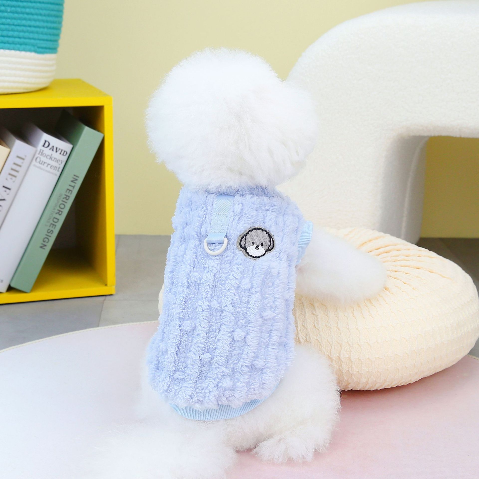 HKM-9880253 Fur Ball Fluffy Jacket for Pets - Coral Fleece, Blue, Khaki, Pink, Yellow, Sizes S-XXL