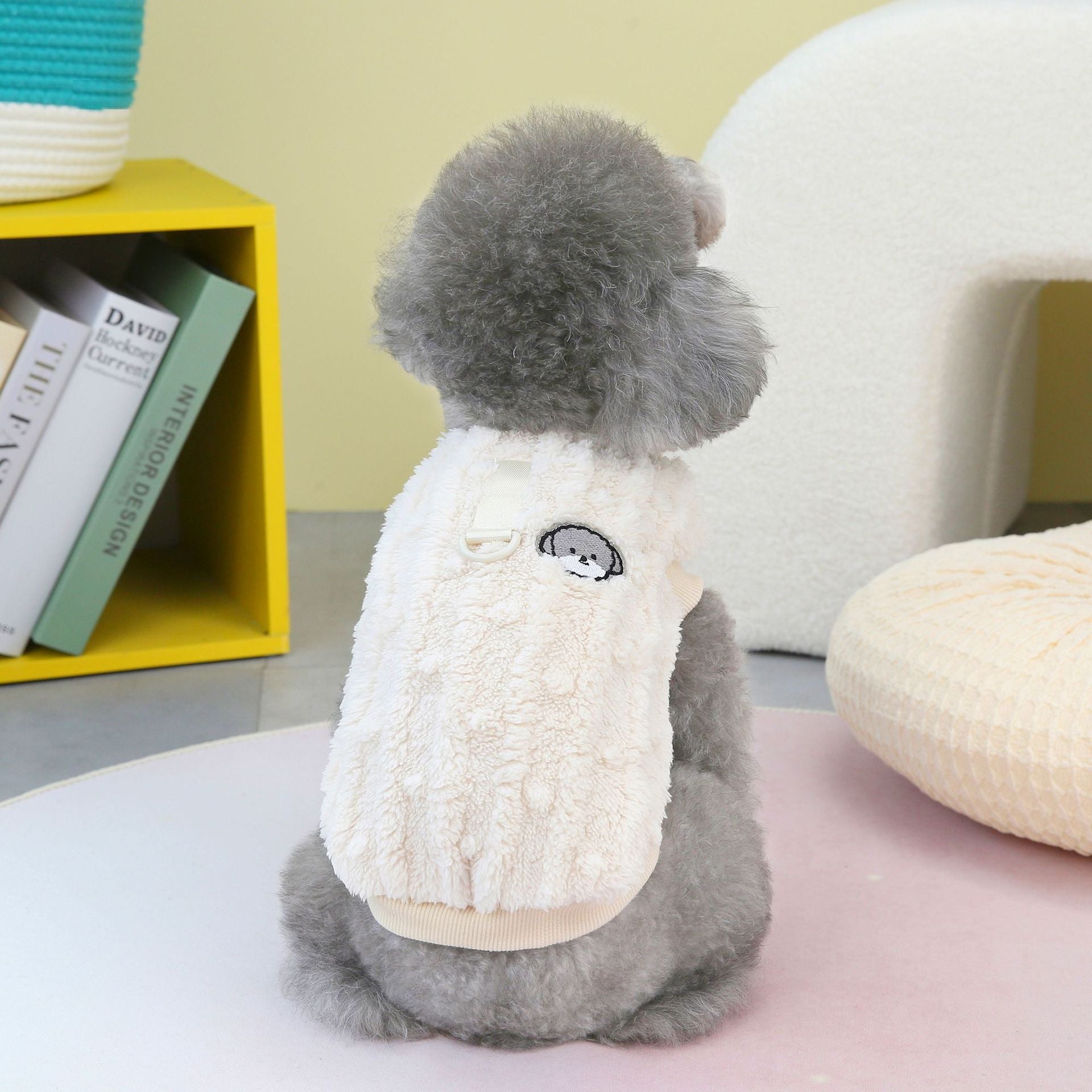 HKM-9880253 Fur Ball Fluffy Jacket for Pets - Coral Fleece, Blue, Khaki, Pink, Yellow, Sizes S-XXL