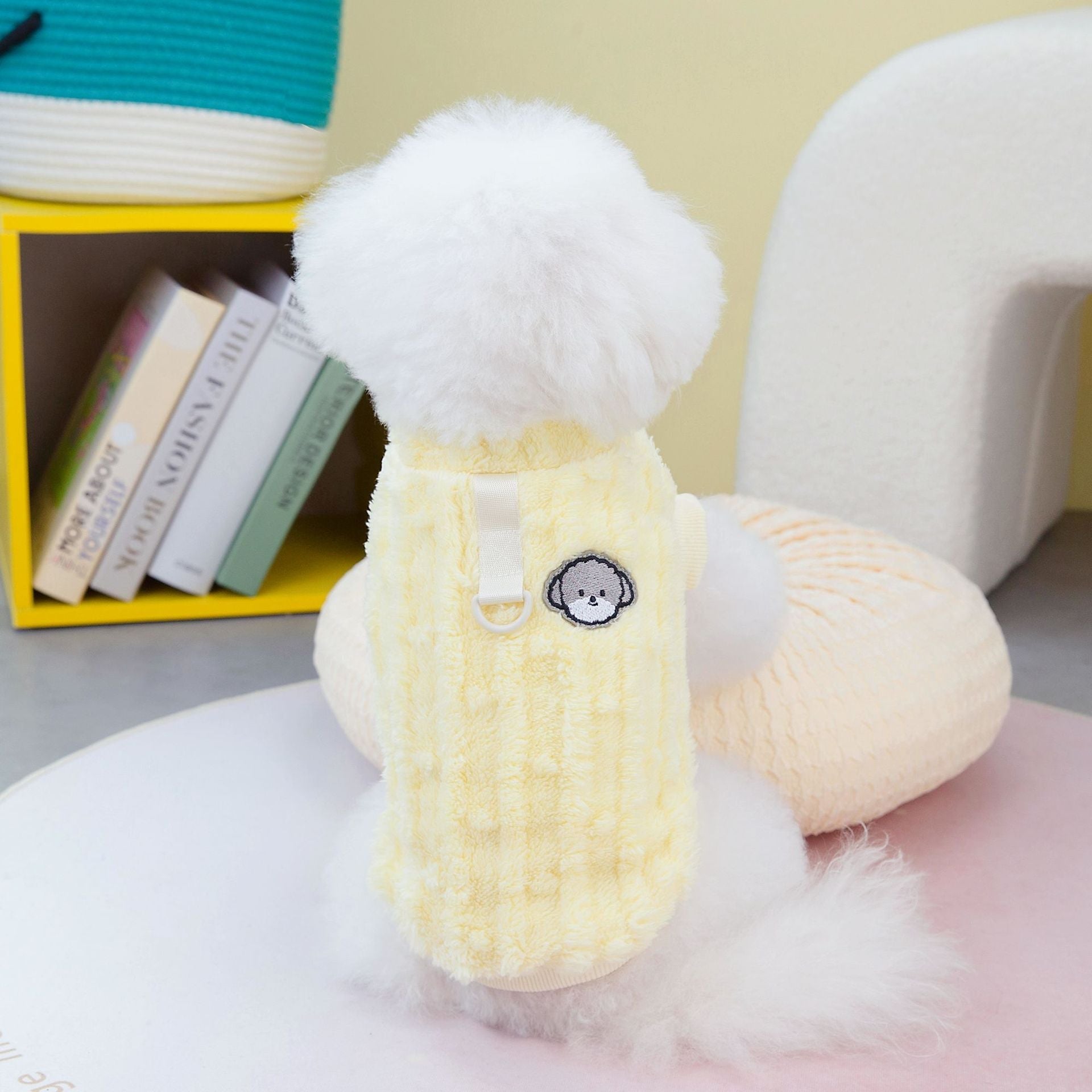 HKM-9880253 Fur Ball Fluffy Jacket for Pets - Coral Fleece, Blue, Khaki, Pink, Yellow, Sizes S-XXL