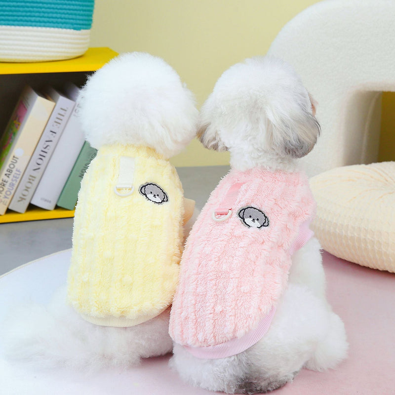 HKM-9880253 Fur Ball Fluffy Jacket for Pets - Coral Fleece, Blue, Khaki, Pink, Yellow, Sizes S-XXL