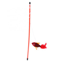 HKM-9880509 Cat Toy with Fish Pattern Stick - Interactive Rod for Play & Exercise - Soft Flannelette Material - Plastic Tube Design