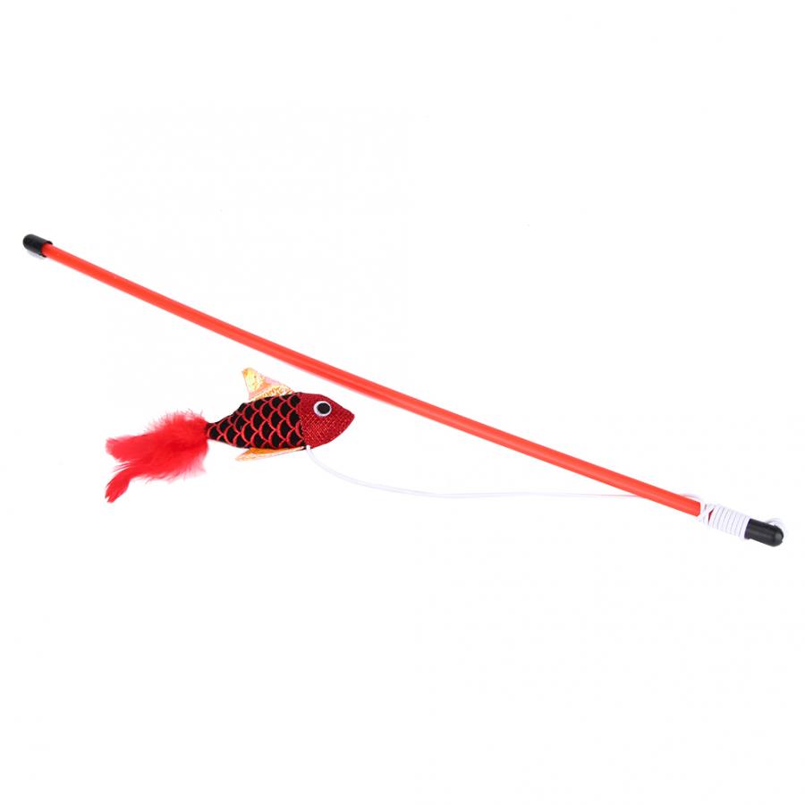 HKM-9880509 Cat Toy with Fish Pattern Stick - Interactive Rod for Play & Exercise - Soft Flannelette Material - Plastic Tube Design