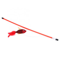 HKM-9880509 Cat Toy with Fish Pattern Stick - Interactive Rod for Play & Exercise - Soft Flannelette Material - Plastic Tube Design