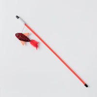 HKM-9880509 Cat Toy with Fish Pattern Stick - Interactive Rod for Play & Exercise - Soft Flannelette Material - Plastic Tube Design