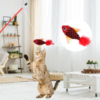 HKM-9880509 Cat Toy with Fish Pattern Stick - Interactive Rod for Play & Exercise - Soft Flannelette Material - Plastic Tube Design