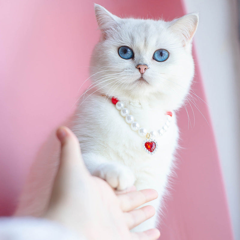HKM-988115 Pet Love Necklace for Cats - Red, Pink, or Black Bead Style, Custom Fit for Small to Large Cats